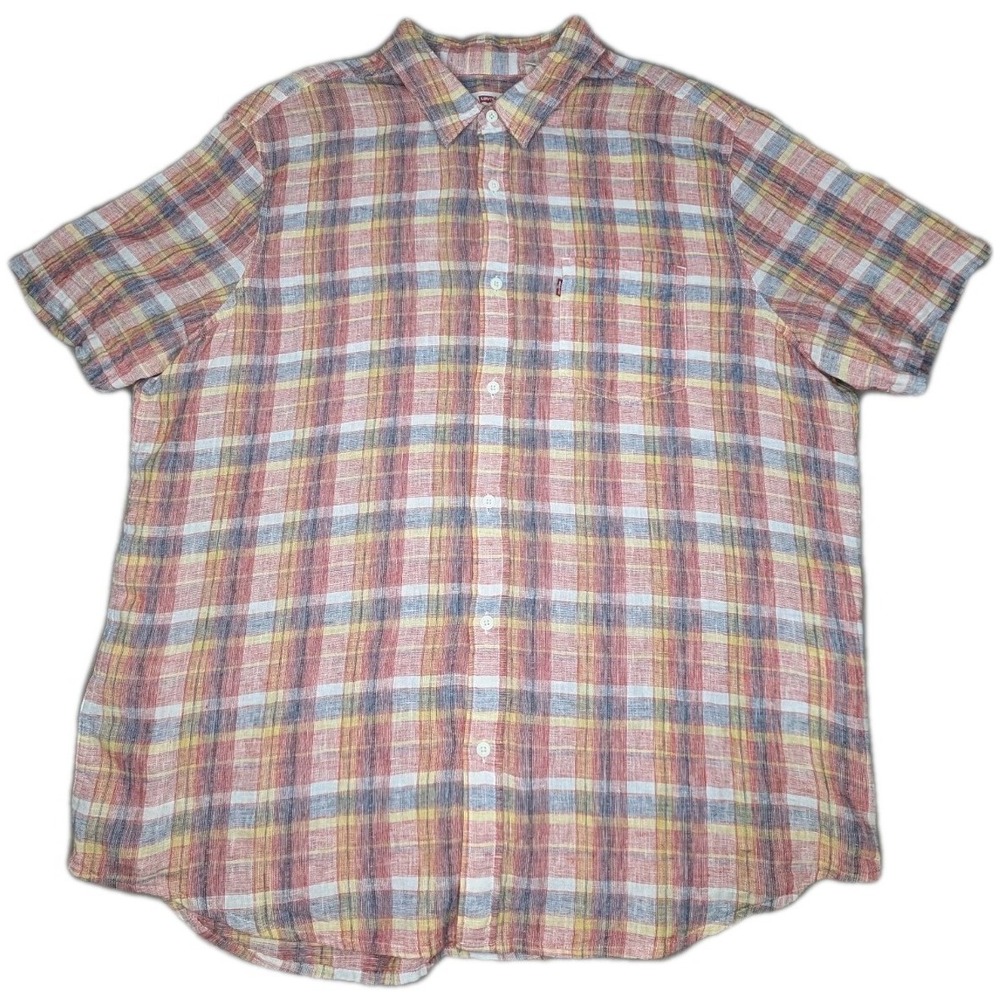 Levi's Shirt Men's XL Red Blue Yellow‎ Plaid Button Front Short Sleeve Casual